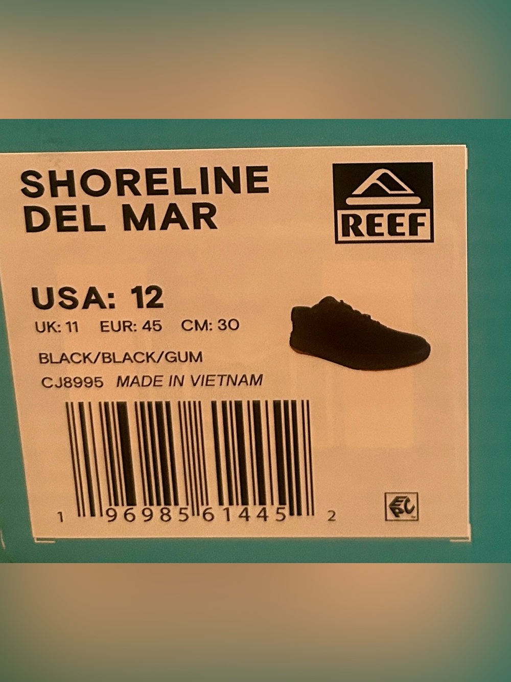 NIB REEF Men's Shoreline Del Mar Black Slip-On Sneakers - Size 12